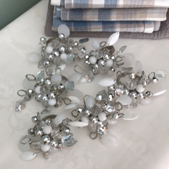 Pier 1 Imports Elegant Beaded Napkin Rings: Set of Six with cake knife. - Picture 5 of 9